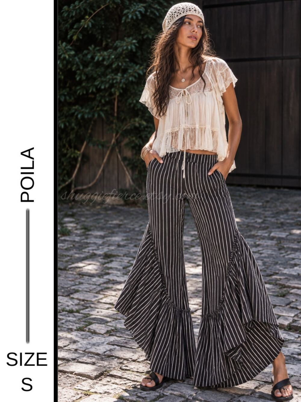 MSRP: $68  ✨ POILA Cascading Ruffle Palazzo Flare Pants – Black & White Size S ✨